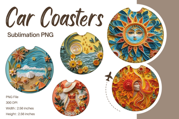 3D Summer Flower Quilling Car Coaster – A Unique Graphic Design Asset for Print Templates