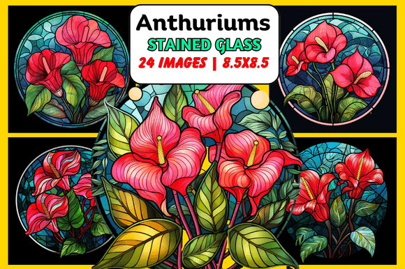 Anthuriums Stained Glass: A Vibrant Graphic Asset for Creative Projects