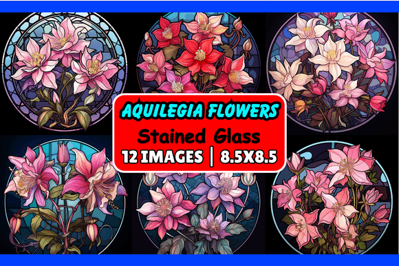 Aquilegia Flowers Stained Glass: A Vibrant Graphic Design Asset for Creative Projects