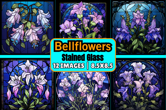 Bellflowers Stained Glass: A Vibrant Graphic Design Asset for Creative Branding