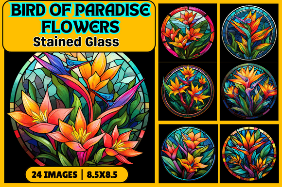 Bird of Paradise Flowers Stained Glass Graphics for Crafters