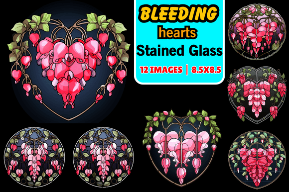 Bleeding Hearts Stained Glass: A Vibrant Graphic Asset for Creative Projects