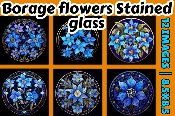 Borage Flowers Stained Glass: A Vibrant Graphic Design Asset for Creative Publishers