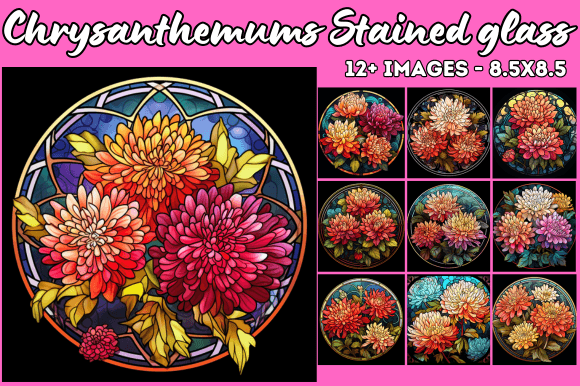 Chrysanthemums Stained Glass: A Vibrant Graphic Asset for Local Branding