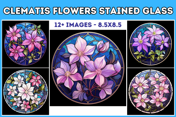 Clematis Flowers Stained Glass: A Vibrant Graphic for Boutique Branding