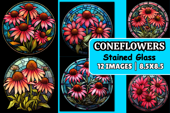 Coneflowers Stained Glass: A Vibrant Graphic for Local Business Branding