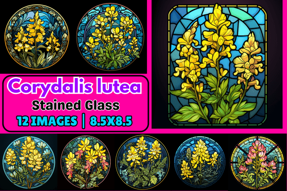 Corydalis Lutea Stained Glass: A Vibrant Graphic for Local Branding and Packaging