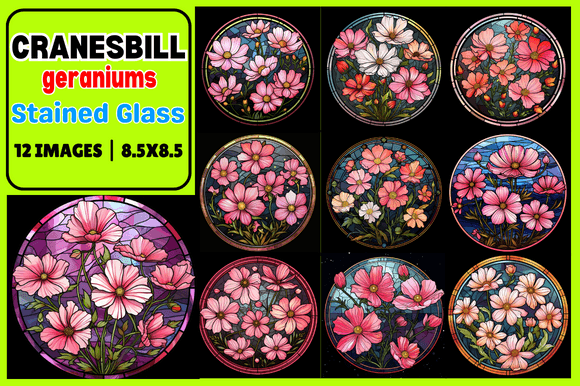 Cranesbill Geraniums Stained Glass: A Vibrant Graphic Design Asset for Bloggers and Publishers