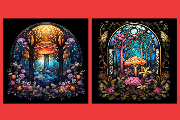 Fantasy Enchanted Forest Stained Glass: A Graphic Design Asset for Creative Content