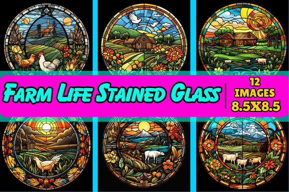 Farm Life Stained Glass: A Vibrant Graphic Design Asset for Creative Branding