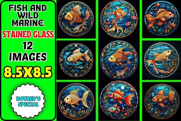 Fish and Wild Marine Stained Glass: A Vibrant Graphic Design Asset for Modern Branding