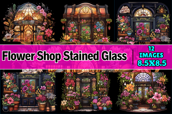 Flower Shop Stained Glass: A Vibrant Graphic Design Asset for Creative Projects
