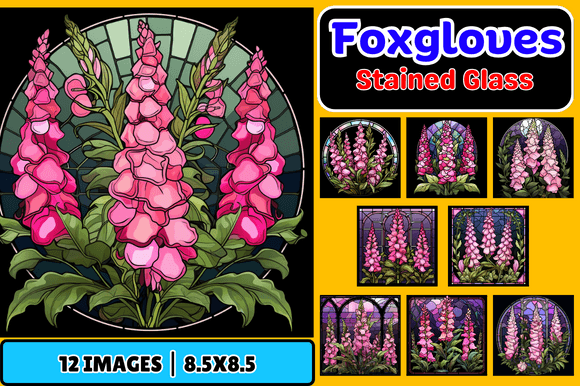 Foxgloves Stained Glass: A Vibrant Graphic Design Asset for Creative Branding