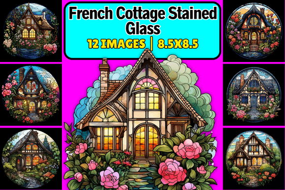 French Cottage Stained Glass Graphics for Editorial and Web Design