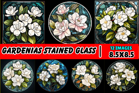 Gardenias Stained Glass Graphics for Polished Editorial and Web Backgrounds