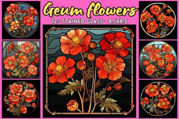 Geum Flowers Stained Glass: A Vibrant Graphic Design Asset for Creative Publishers