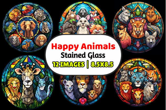 Happy Animals Stained Glass: A Vibrant Graphic Asset for Local Branding