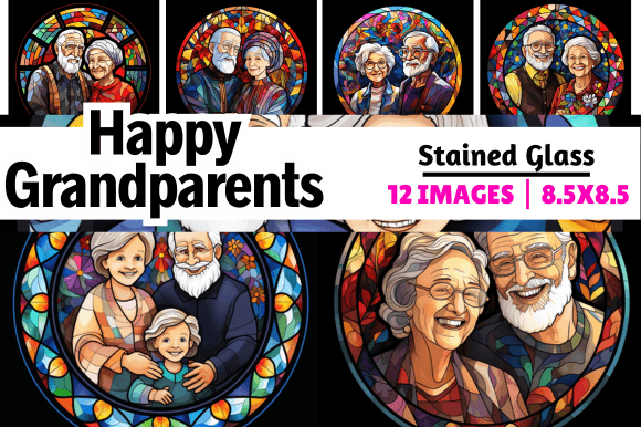 Happy Grandparents Stained Glass Graphics for Real Crafting Projects
