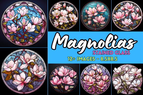 Magnolias Stained Glass: A Vibrant Graphic Design Asset for Crafters and Handmade Businesses