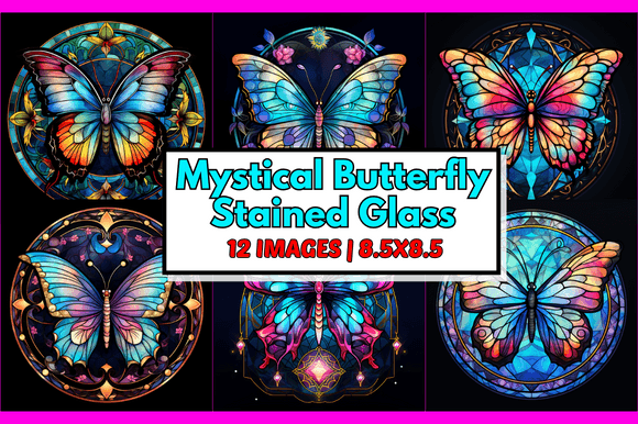 Mystical Butterfly Stained Glass: A Vibrant Graphic Design Asset for Content Creators