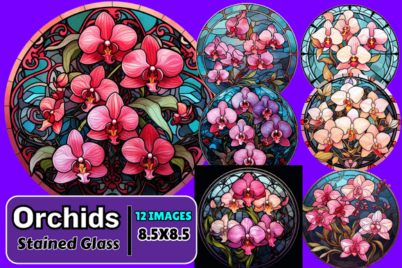 Orchids Stained Glass: A Vibrant Graphic Asset for Branding and Packaging