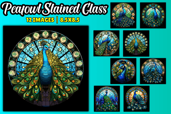 Peafowl Stained Glass: A Vibrant Graphic Design Asset for Creative Backgrounds