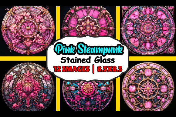 Pink Steampunk Stained Glass Graphics for Local Business Branding