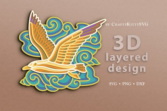 Sea Gull 3D Layer SVG Cut File: A Versatile Laser Cutting Wall Decor Graphic Design Asset