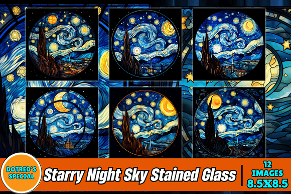 Starry Night Sky Stained Glass: A Graphics Asset for Editorial and Web Design