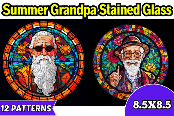 Summer Grandpa Stained Glass: A Vibrant Graphic Asset for Seasonal Design Projects