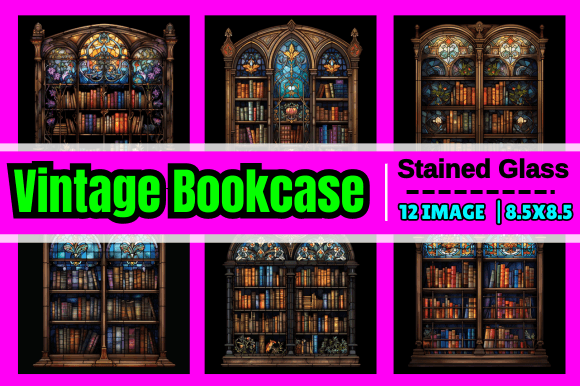 Vintage Bookcase Stained Glass: A Versatile Design Asset for Creative Branding