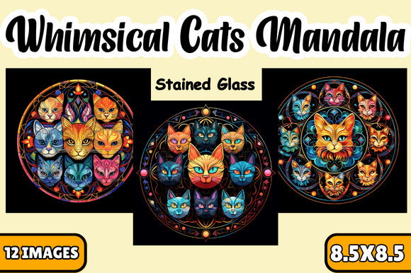 Whimsical Cats Mandala Stained Glass Graphics for Crafting