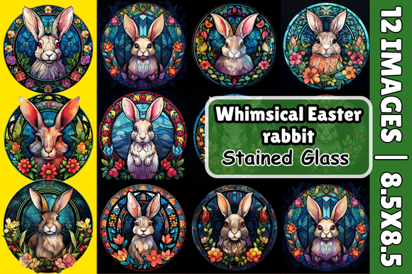 Whimsical Easter Rabbit Stained Glass Graphics for Backgrounds