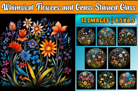 Whimsical Flowers and Grass Stained Glass Graphics for Local Business Branding